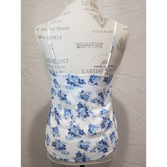 LC Lauren Conrad Blue Lace Floral Print Spaghetti Strap Tank Top Shirt - Picture 3 of 8